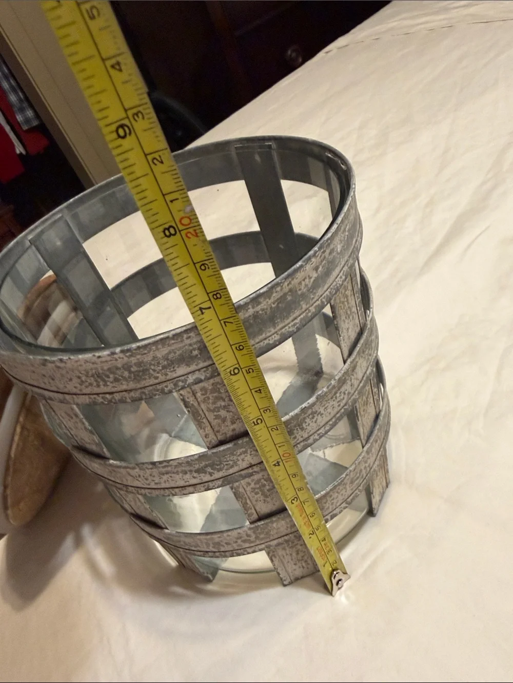 Pier 1 Gray Metal and Natural Wood Lidded Canister